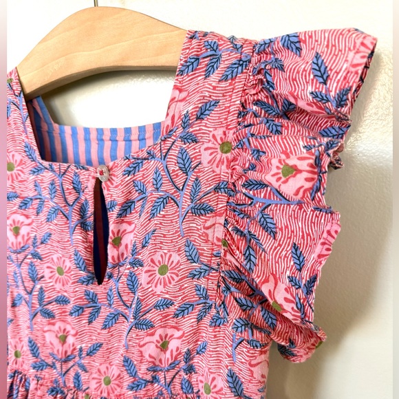 Pink Chicken NY 4Y Elsie Dress Ruffle Flutter Twirl Pink Blue Floral Ferns 4T - Picture 8 of 8